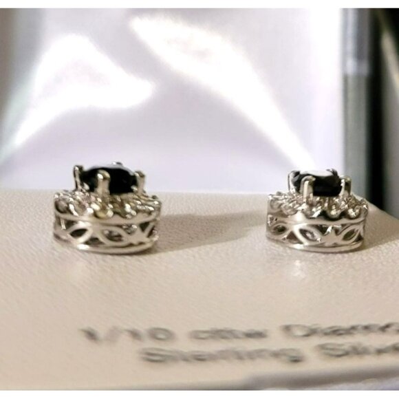 Sterling Silver Blue Sapphire & Diamond Necklace & Earrings Sept Birthstone DH1 - Picture 6 of 16